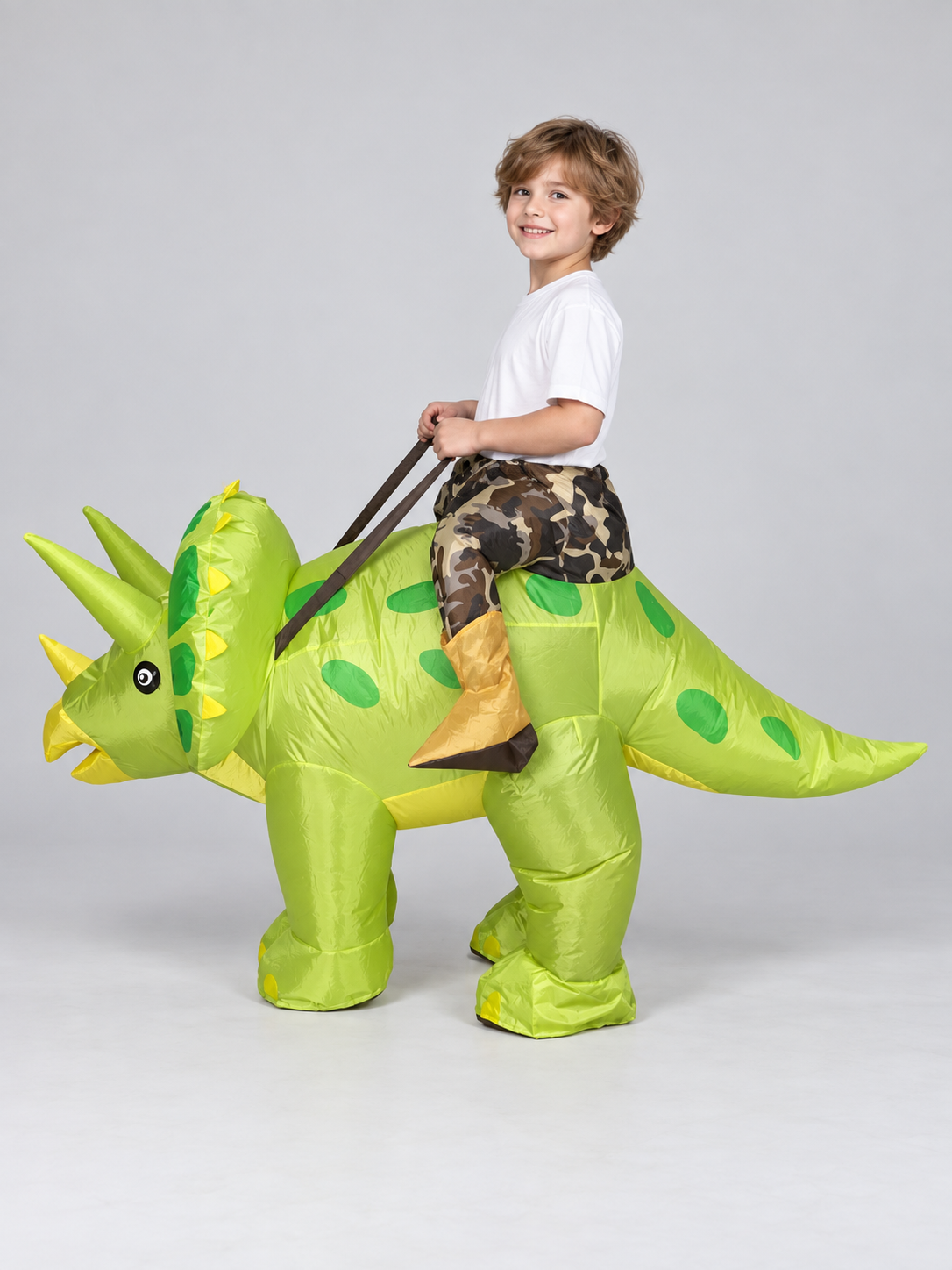Inflatable Kids' Triceratops Dinosaur Costume, Green