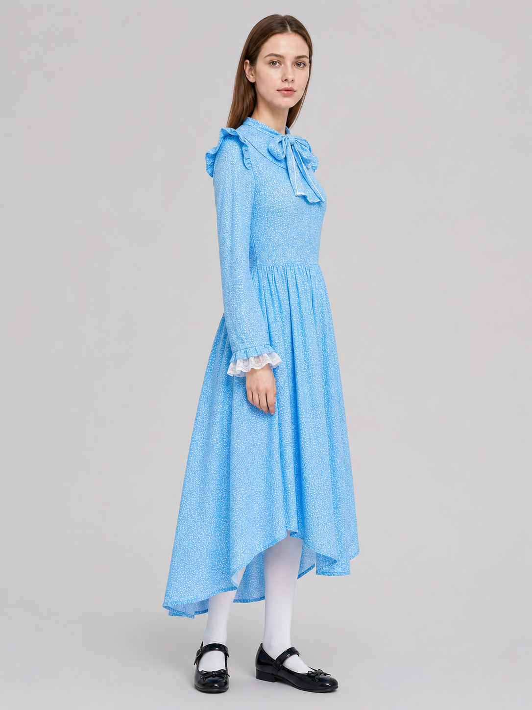 Long-Sleeve Dress with Bow and Ruffles side view