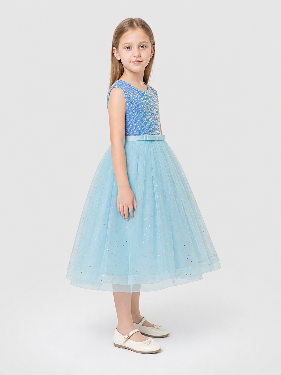 Children's Princess Dress with Sequins and a Full Skirt side view