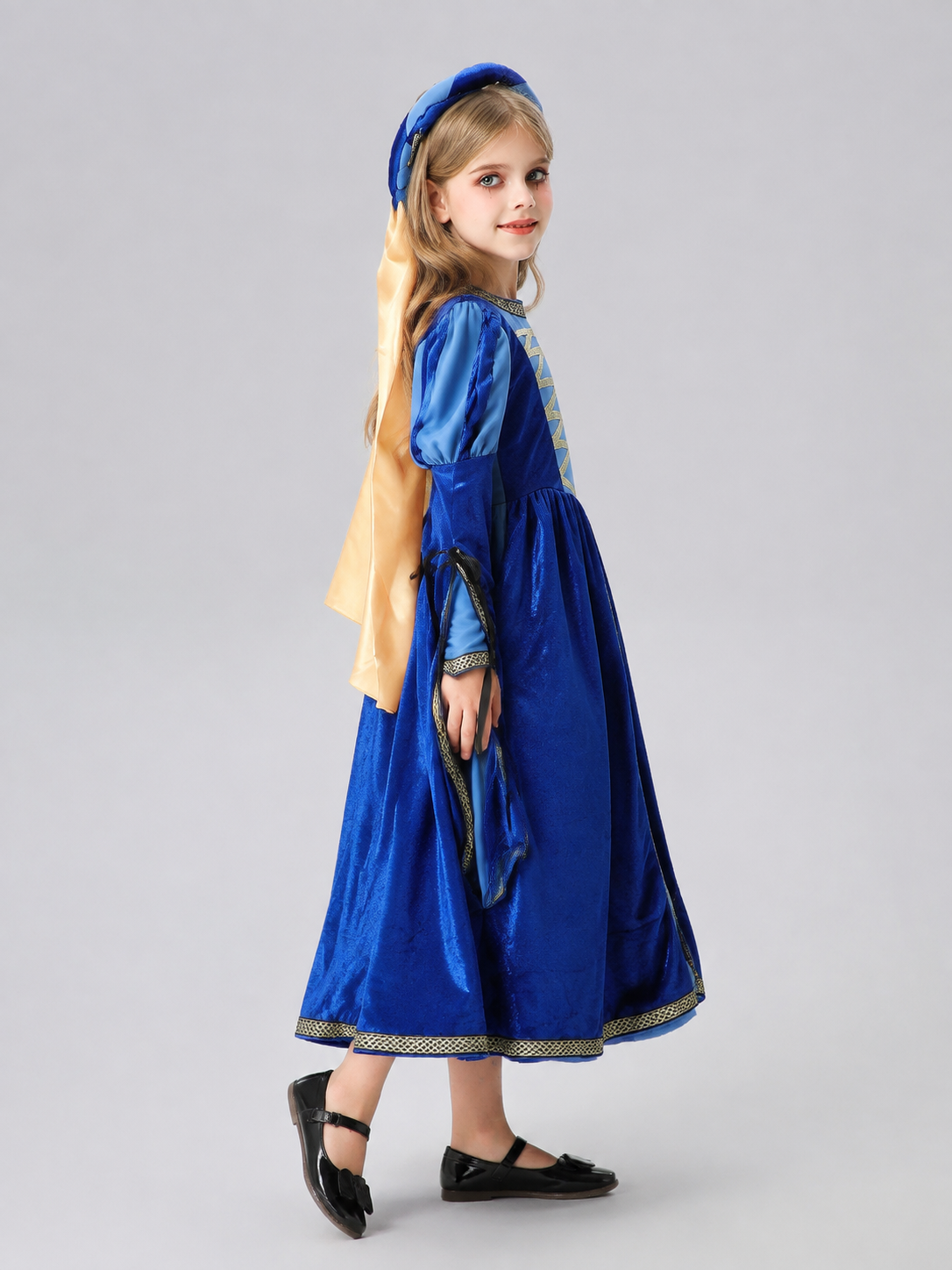 Medieval-Style Carnival Dress with Headwear side view