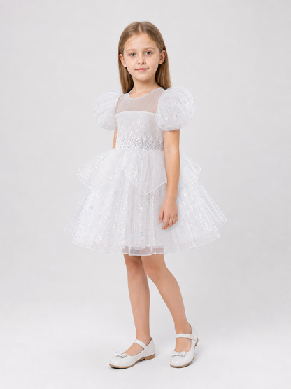 Festive Dress with Sequins, Lace, and Mesh
