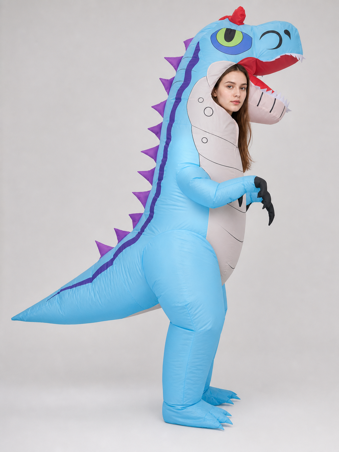 Inflatable dinosaur costume, blue, one size