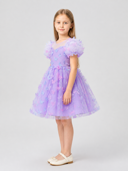 Purple Girls' Tutu Dress with Bows and Butterflies side view