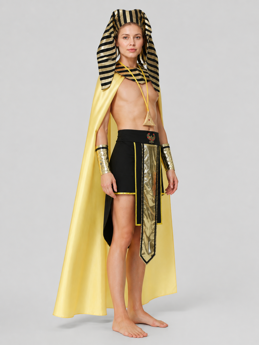 Egyptian Pharaoh Costume with Cape and Headpiece side view