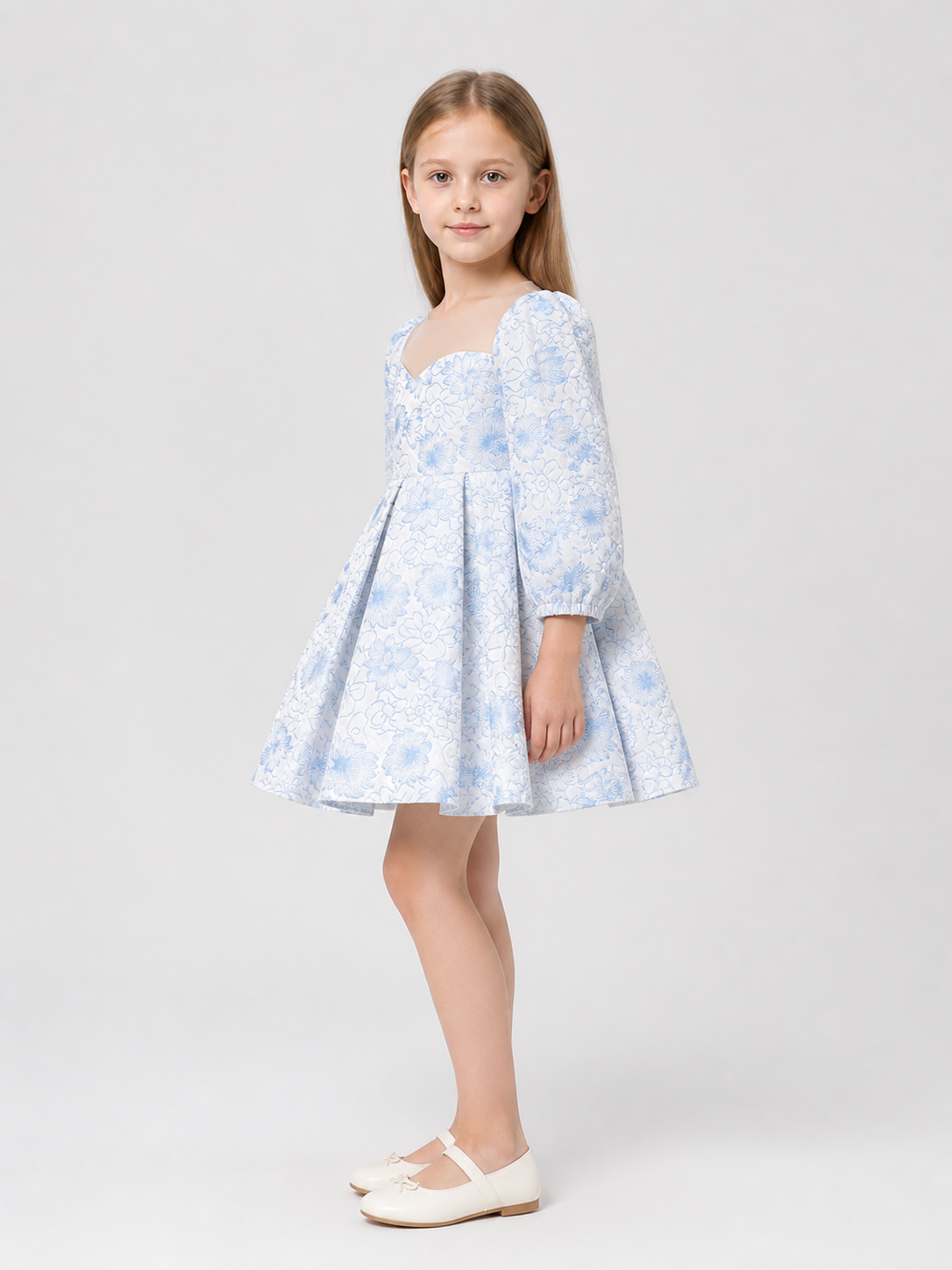 Light Blue Princess Dress for Girls with Long Sleeves