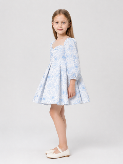 Light Blue Princess Dress for Girls with Long Sleeves