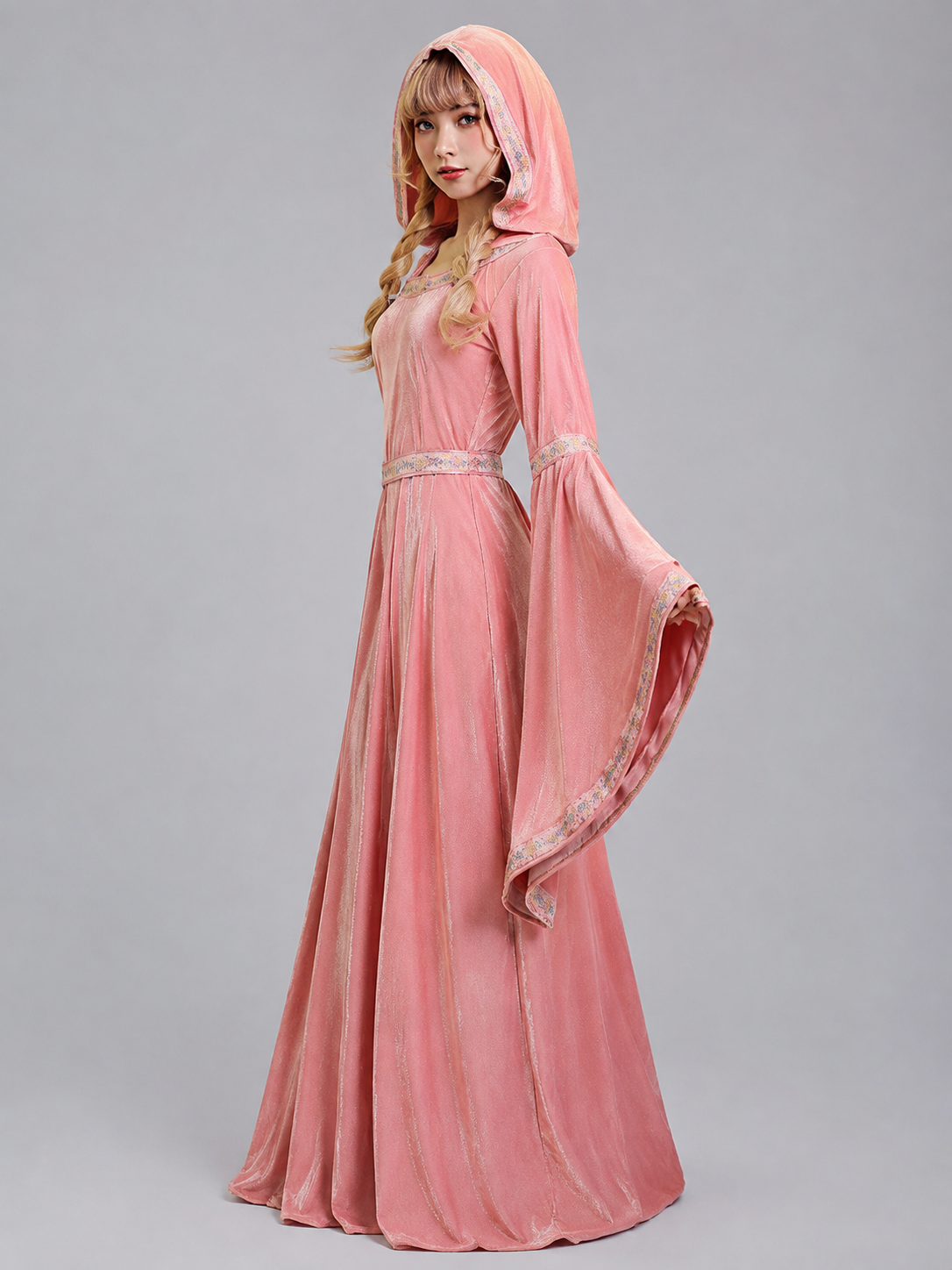 Medieval-Style Hooded Costume Dress side view