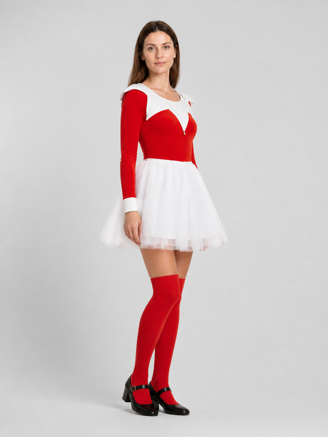 Short Red and White Dress with a Full Skirt side view
