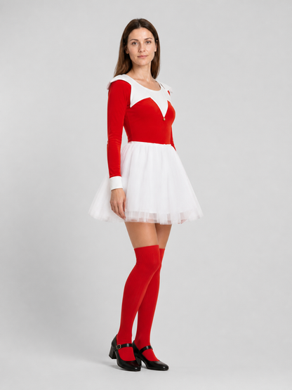 Short Red and White Dress with a Full Skirt side view