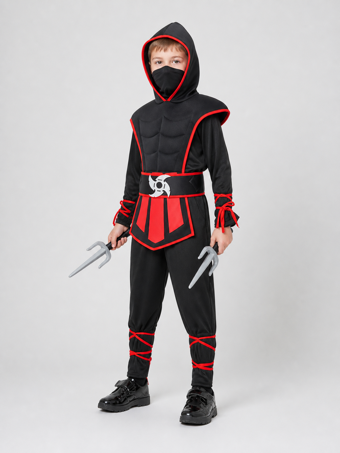 Ninja Cosplay Costume, Red and Black, with Hood side view