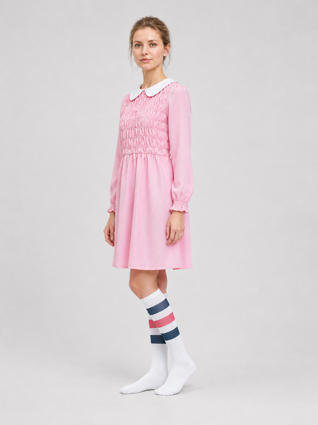 Eleven Costume for Kids: Pink Dress and Leg Warmers side view