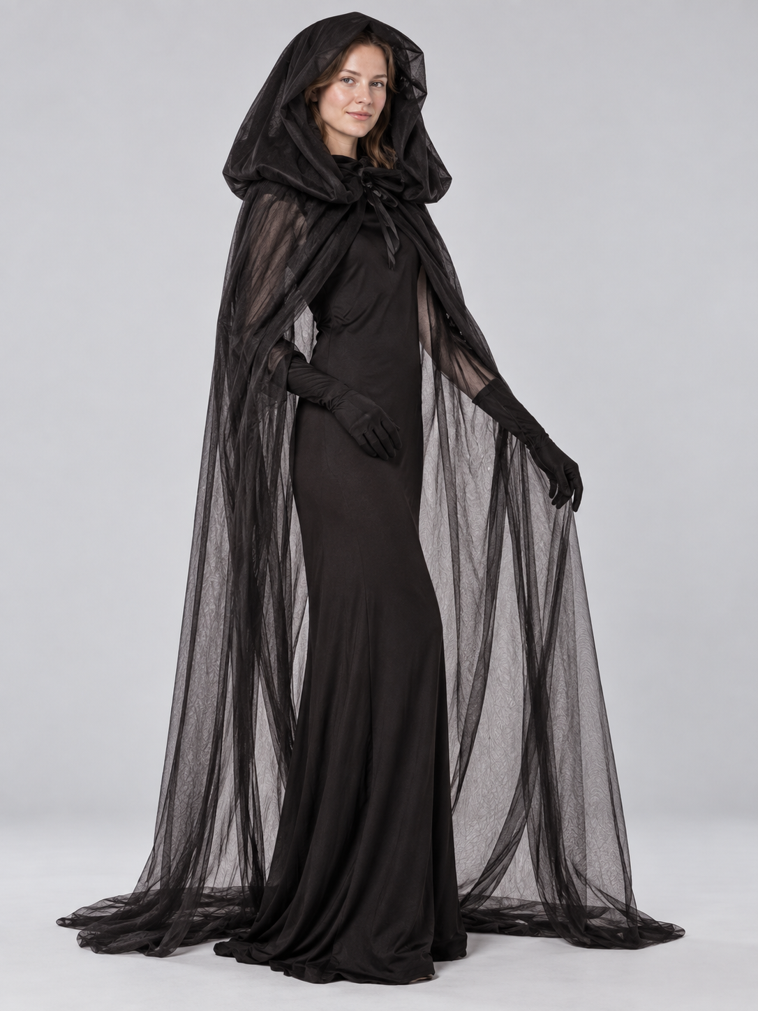 Black vampire carnival costume with cape and hood
