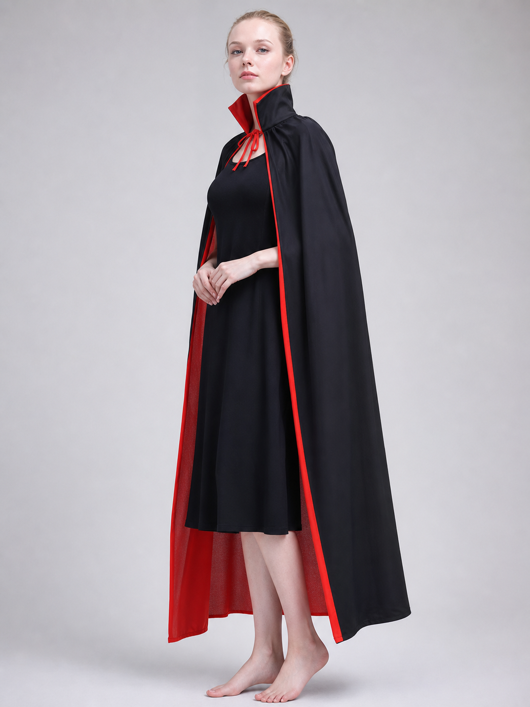 Black and red two-layer cape with collar