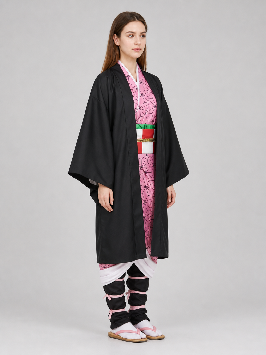 Anime-style cosplay costume: kimono, sash, and accessories