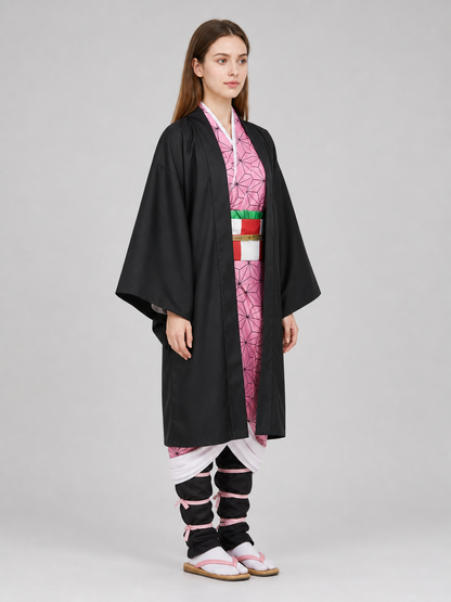 Anime-style cosplay costume: kimono, sash, and accessories