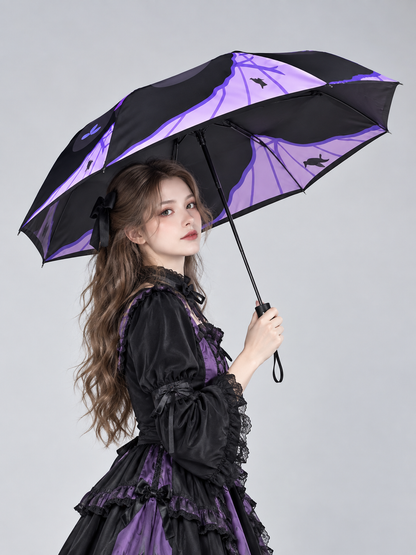 Foldable Automatic Umbrella Black and Purple with Print