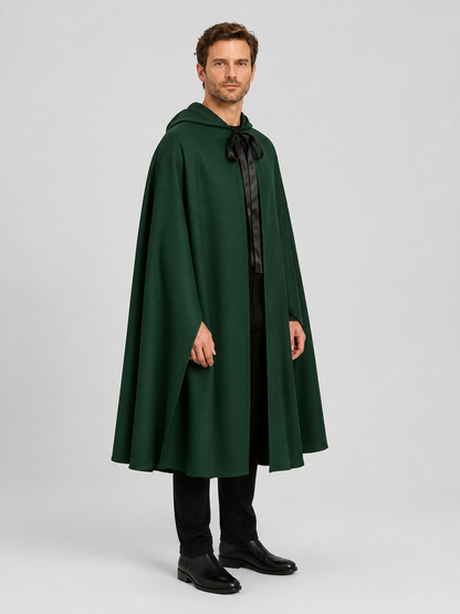 Medieval Hooded Cloak for Cosplay, Dark Green side view