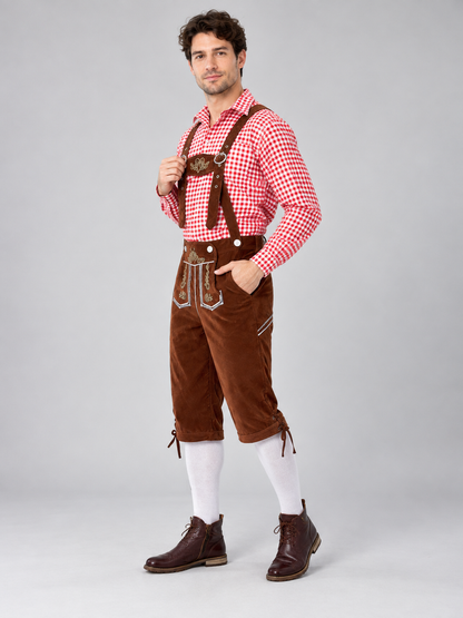 Oktoberfest costume plaid shirt, pants with suspenders