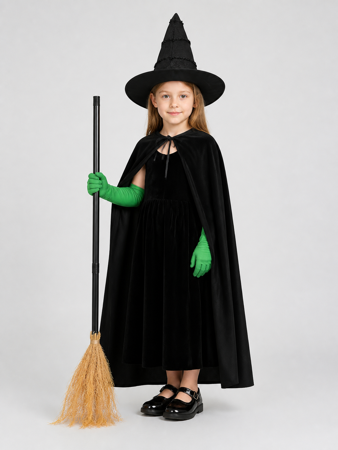 Black velvet witch costume set product view 39
