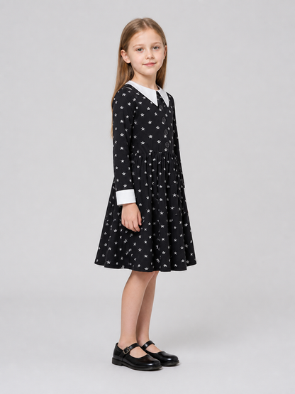 Black Dress with White Collar and Skull Print