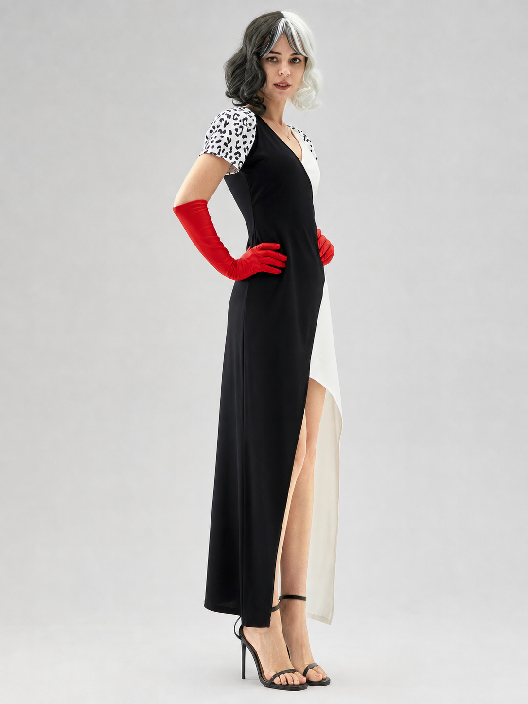 Cruella cosplay dress, black and white, long