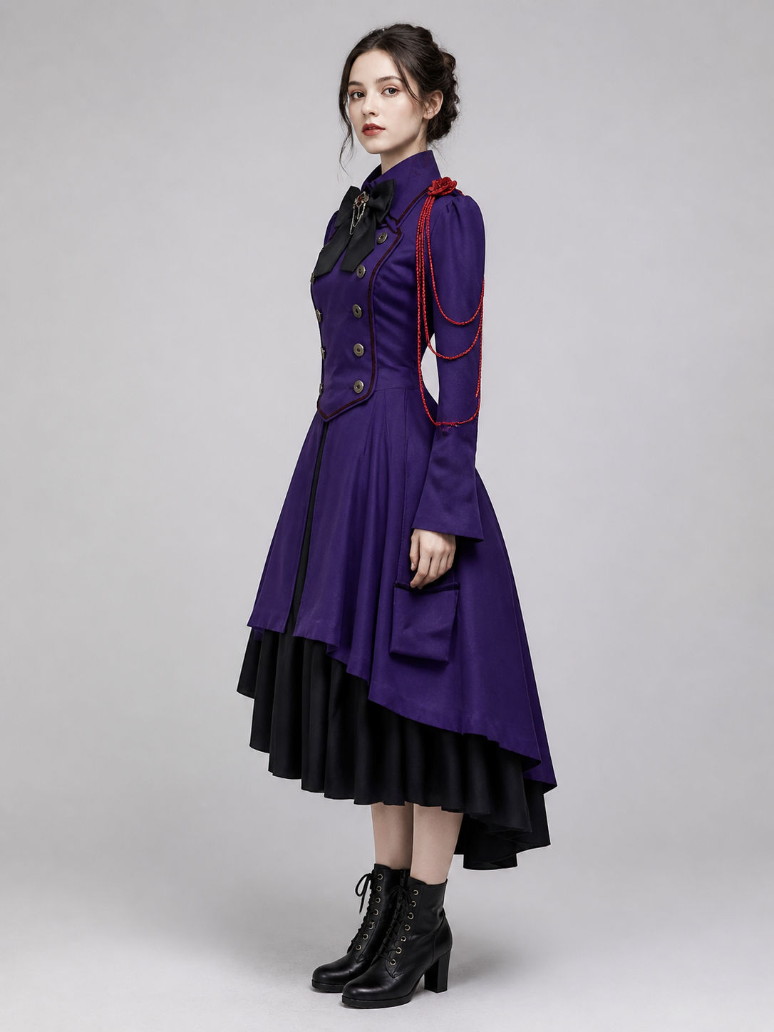 Long Gothic Dress with a High Collar side view