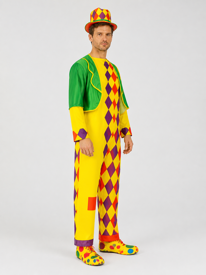 Clown Stage Costume: Jumpsuit, Jacket, and Hat side view