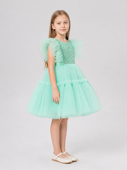 Children's Sequin Dress with a Full Tulle Skirt side view
