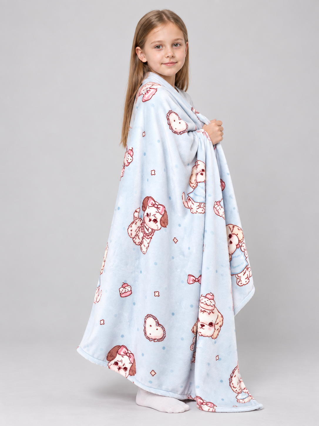 Light Blue Blanket Reversible Milk Fleece with Print
