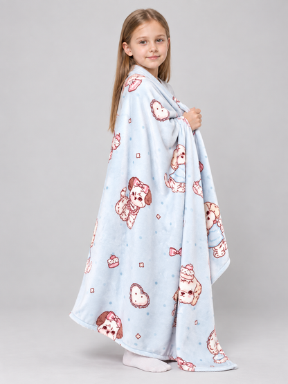 Light Blue Blanket Reversible Milk Fleece with Print