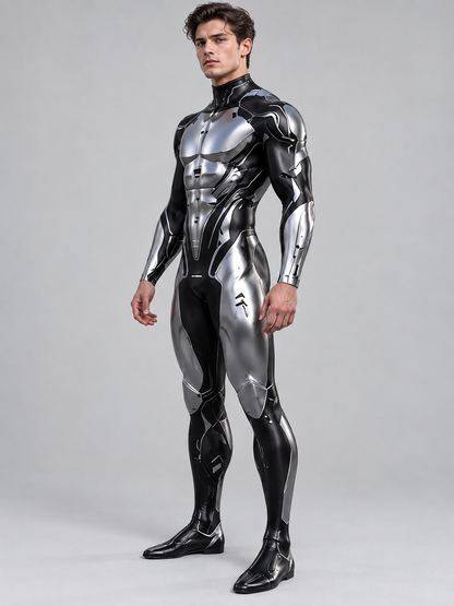 Black and silver cosplay bodysuit costume