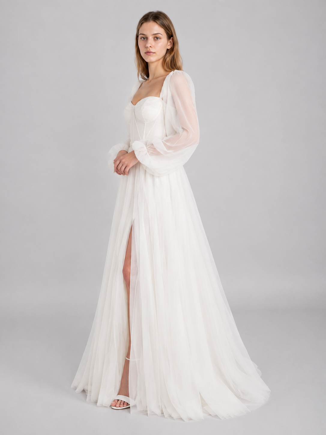 bridal white white off-shoulder long-sleeved wedding dress product image 5