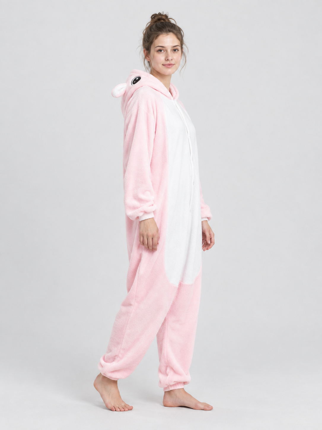 Flannel Pajama Jumpsuit with Hood and Ears