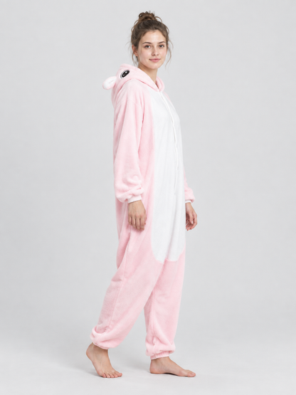 Flannel Pajama Jumpsuit with Hood and Ears