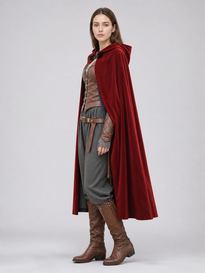 Burgundy Medieval Hooded Costume Cloak