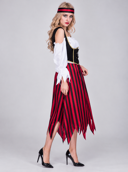 Pirate Carnival Costume with Striped Dress and Headband