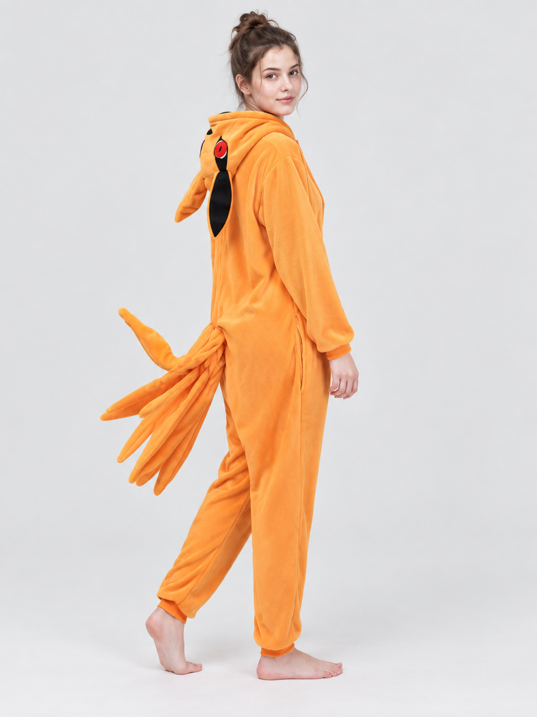 Orange Kigurumi Pajama with Hood and Decorative Ears