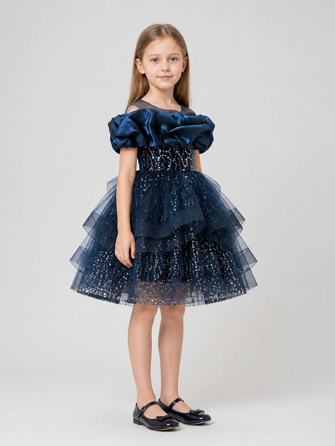 Girls' Dressy Sequin Dress with Full Skirt side view