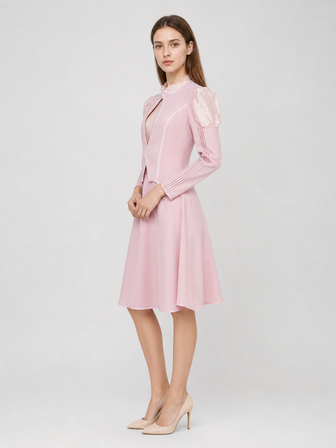 Glinda Cosplay Costume, Pink Dress with Puff Sleeves