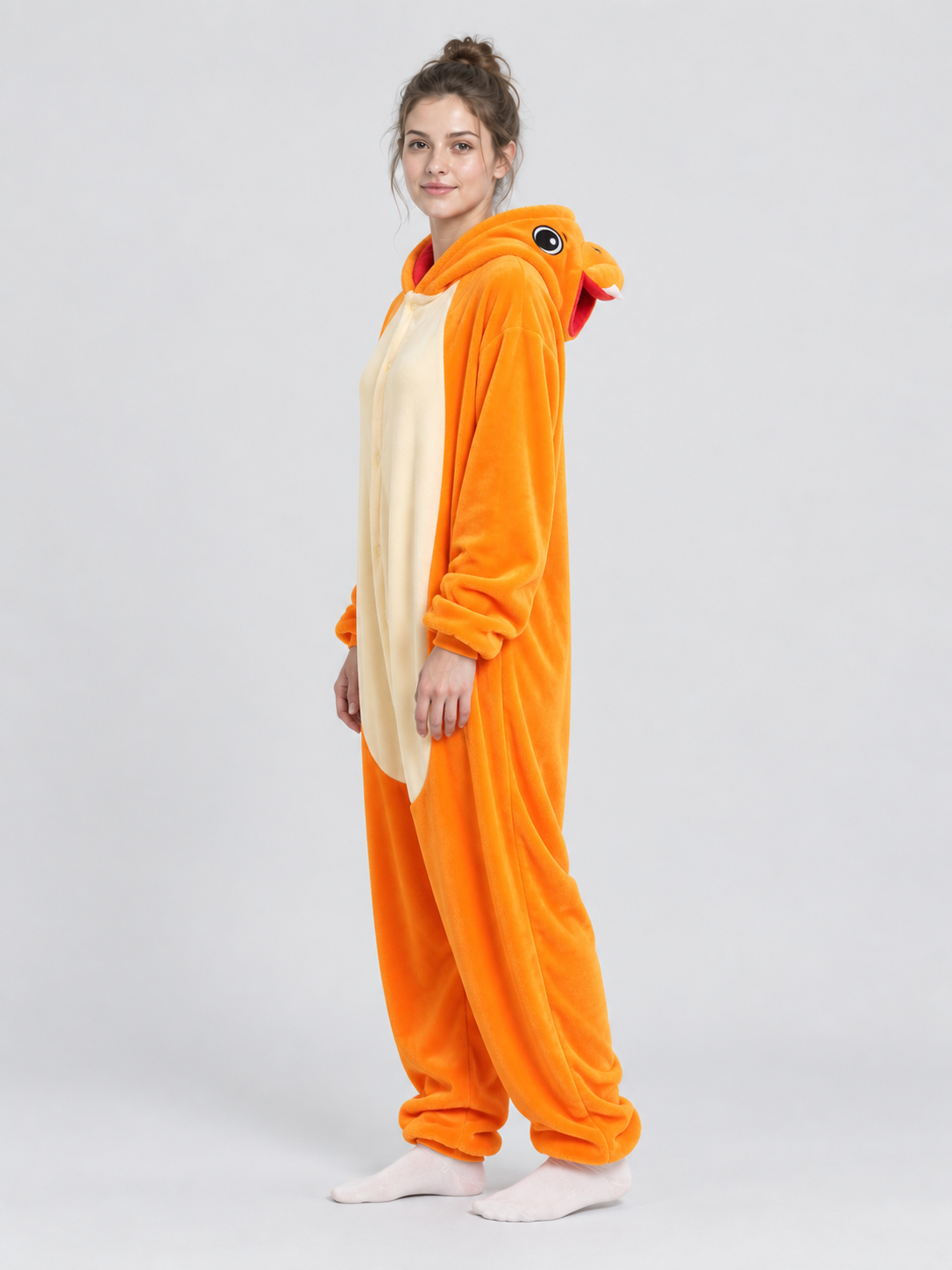 Orange Kigurumi Pajama with Hood and Light-Colored Insert