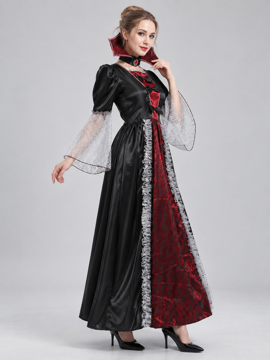 Carnival Costume with a High Collar and Red Insert side view