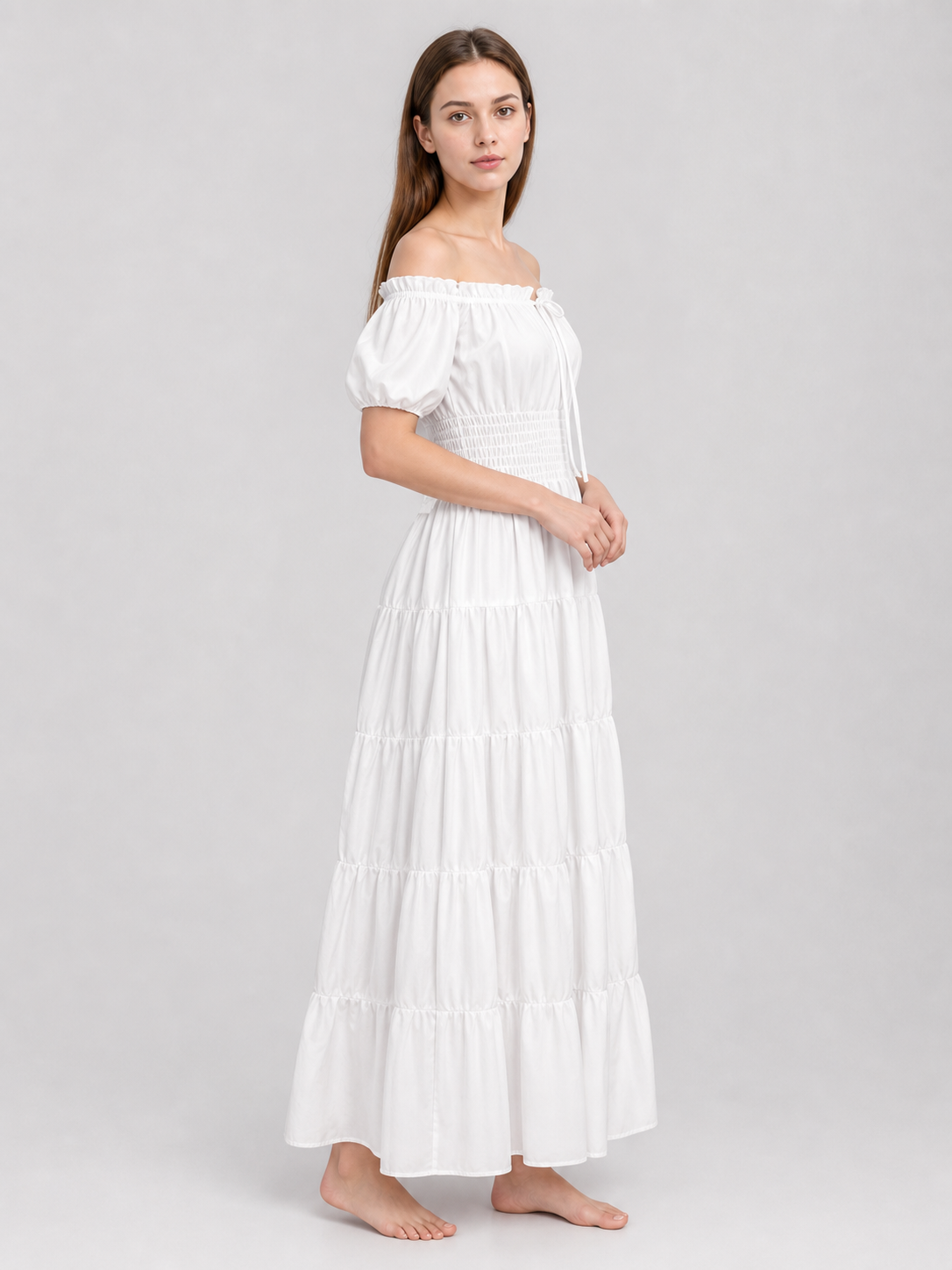 Long White Dress in a Romantic Vintage Style