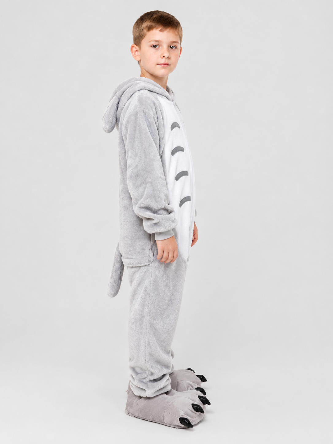 Light Gray Animal Print Kids' One-Piece Pajamas