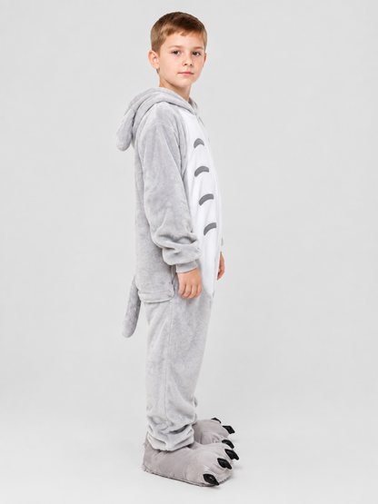 Light Gray Animal Print Kids' One-Piece Pajamas