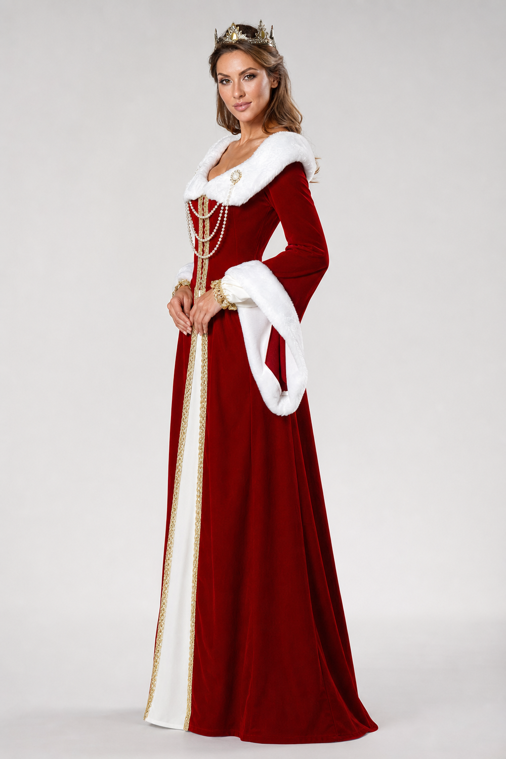 Royal-Style Carnival Dress with Fur Trim