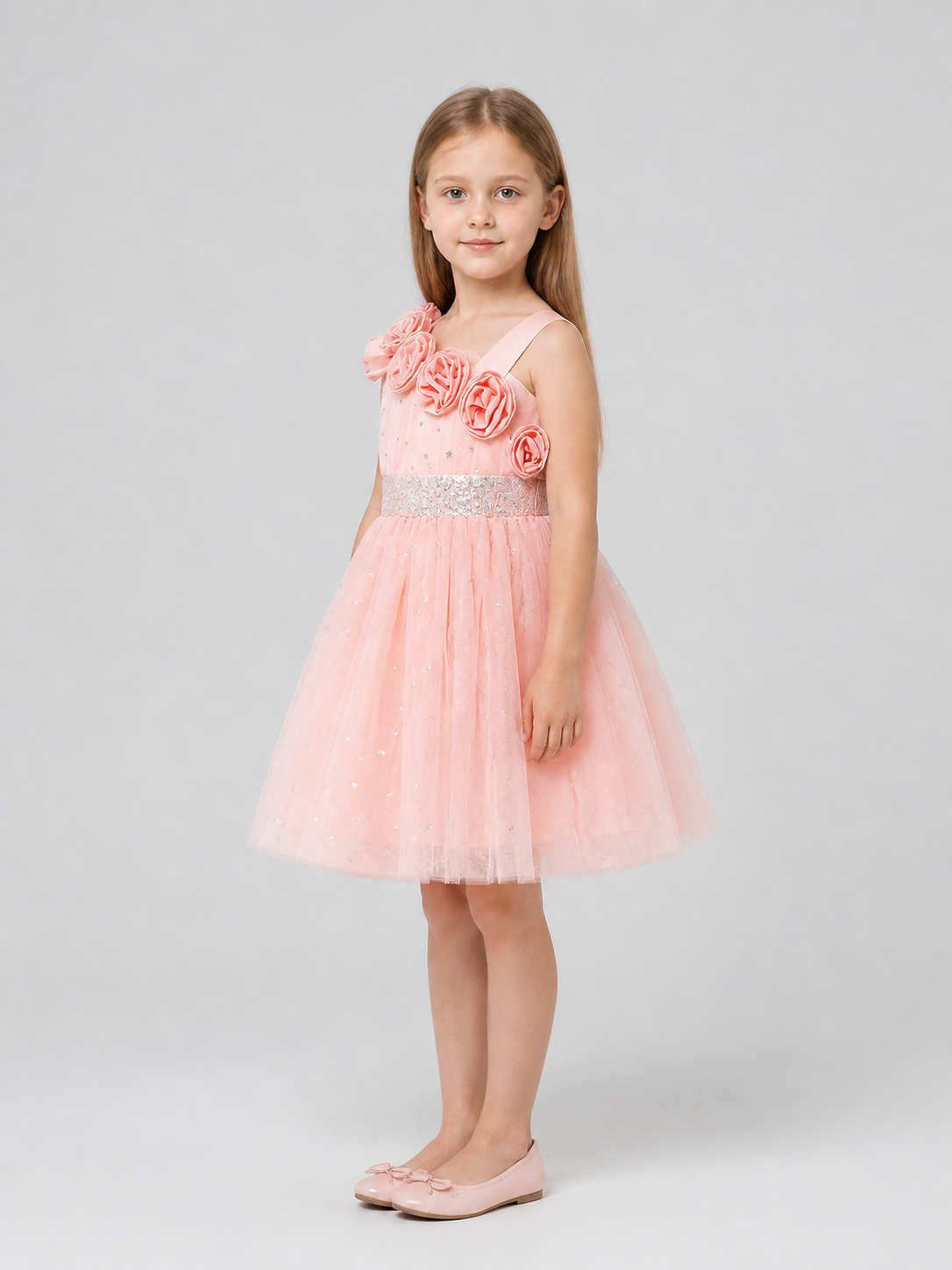 Tulle Princess Dress with Roses and Sequins side view