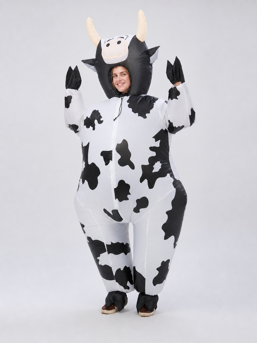 Cow costume jumpsuit with hood