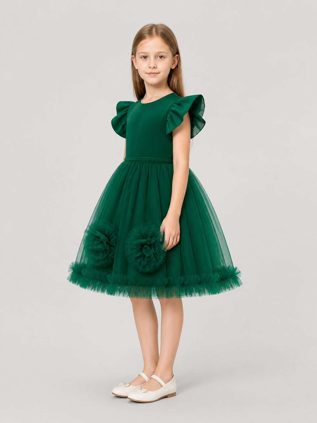 Girls’ Princess Dress with Full Skirt and Flowers side view