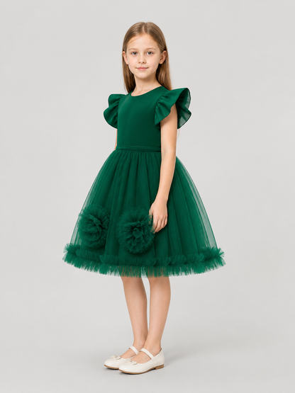 Girls’ Princess Dress with Full Skirt and Flowers side view