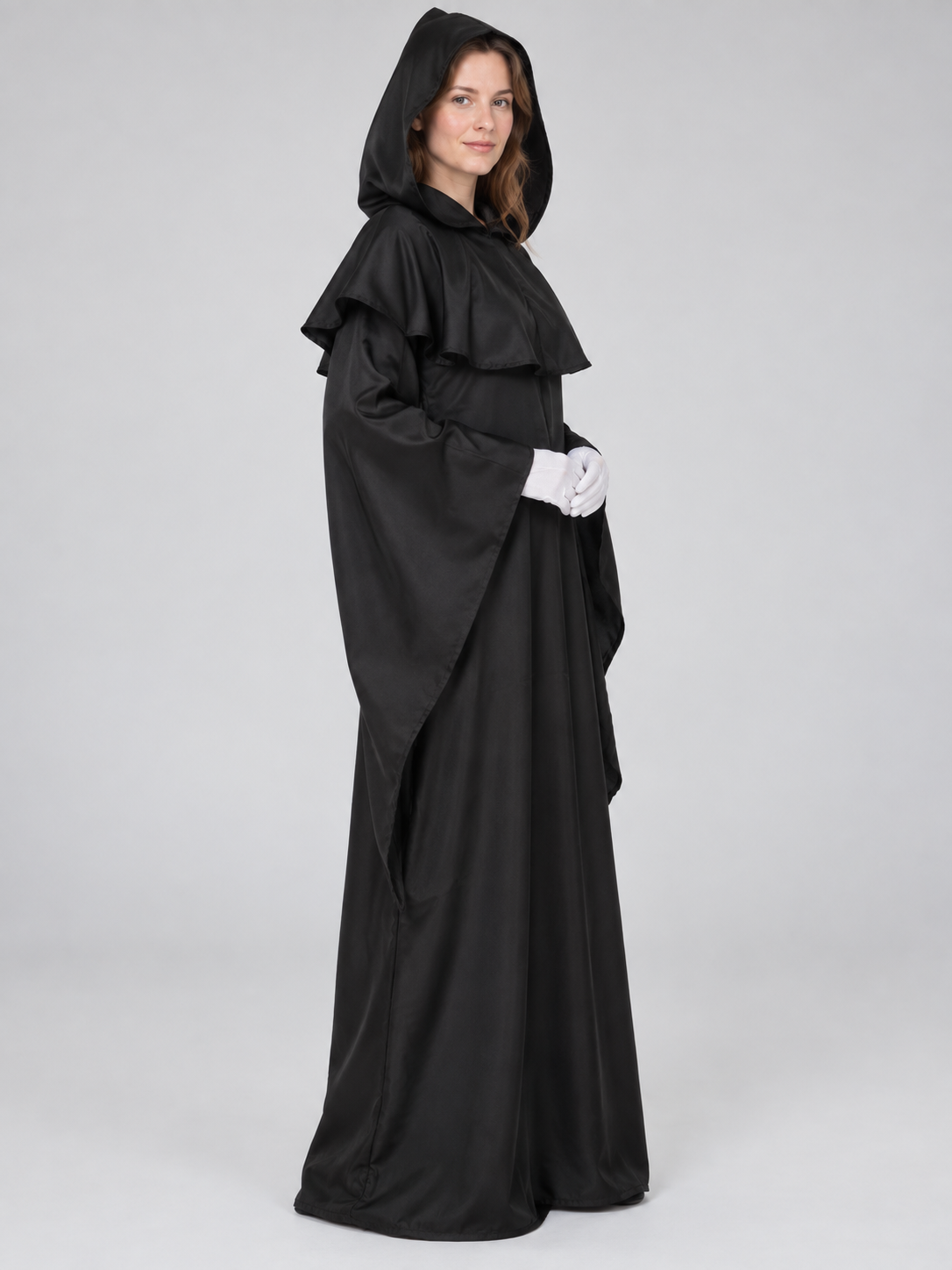 Black Wizard Costume with Hood and Gloves